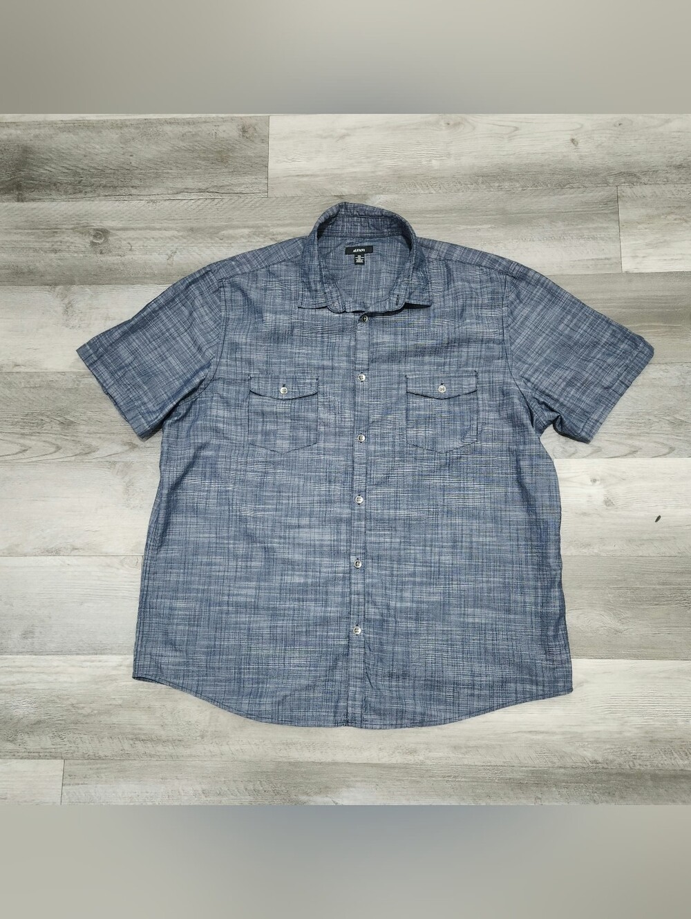 Alfani Men’s Short Sleeve Button-Down Shirt - Denim Blue Heather Size XXL